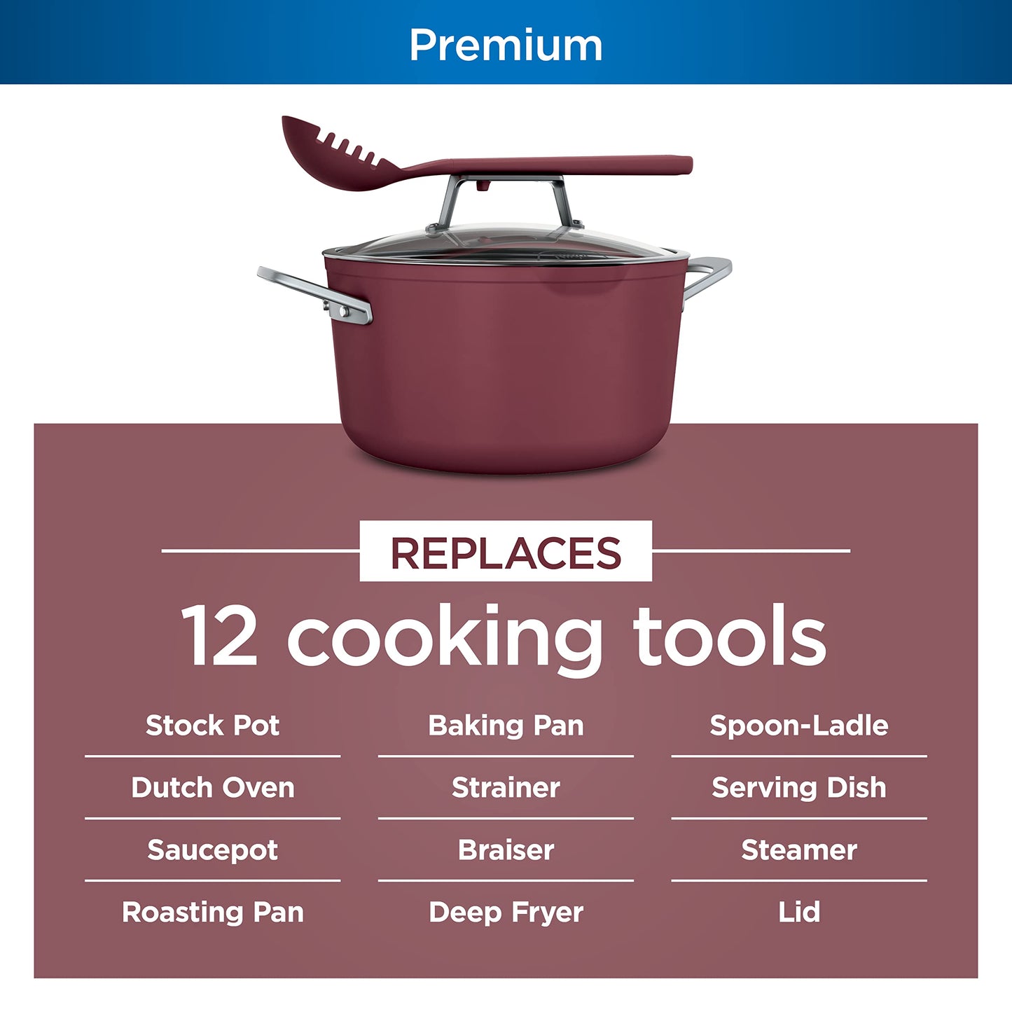 Ninja CW202RD Foodi NeverStick PossiblePot, Premium Set with 7-Quart Capacity Pot, Roasting Rack, Glass Lid & Integrated Spoon, Nonstick, Durable & Oven Safe to 500°F, Cherry Tart