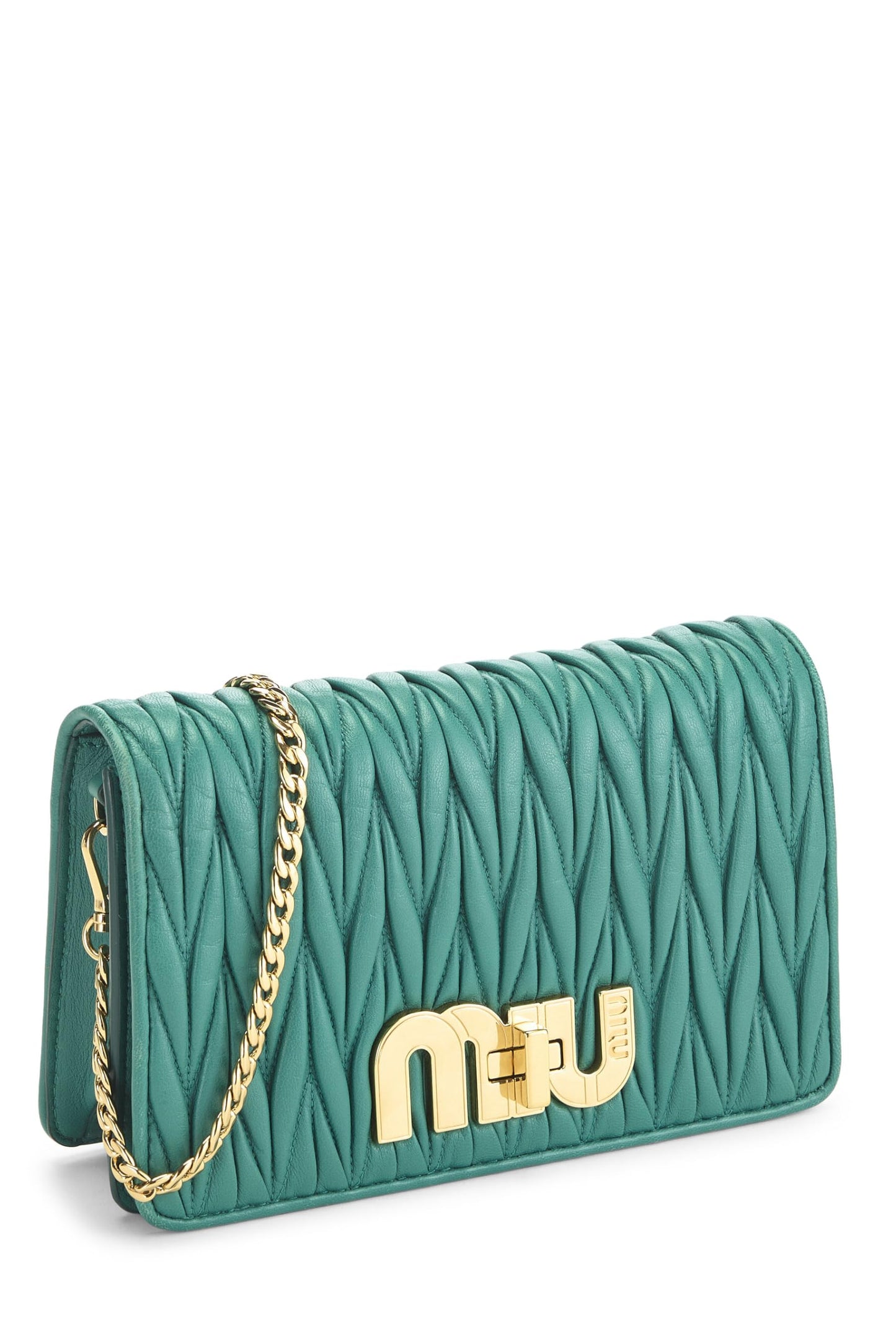 Miu Miu, Pre-Loved Green Nappa Wallet On Chain (WOC), Green
