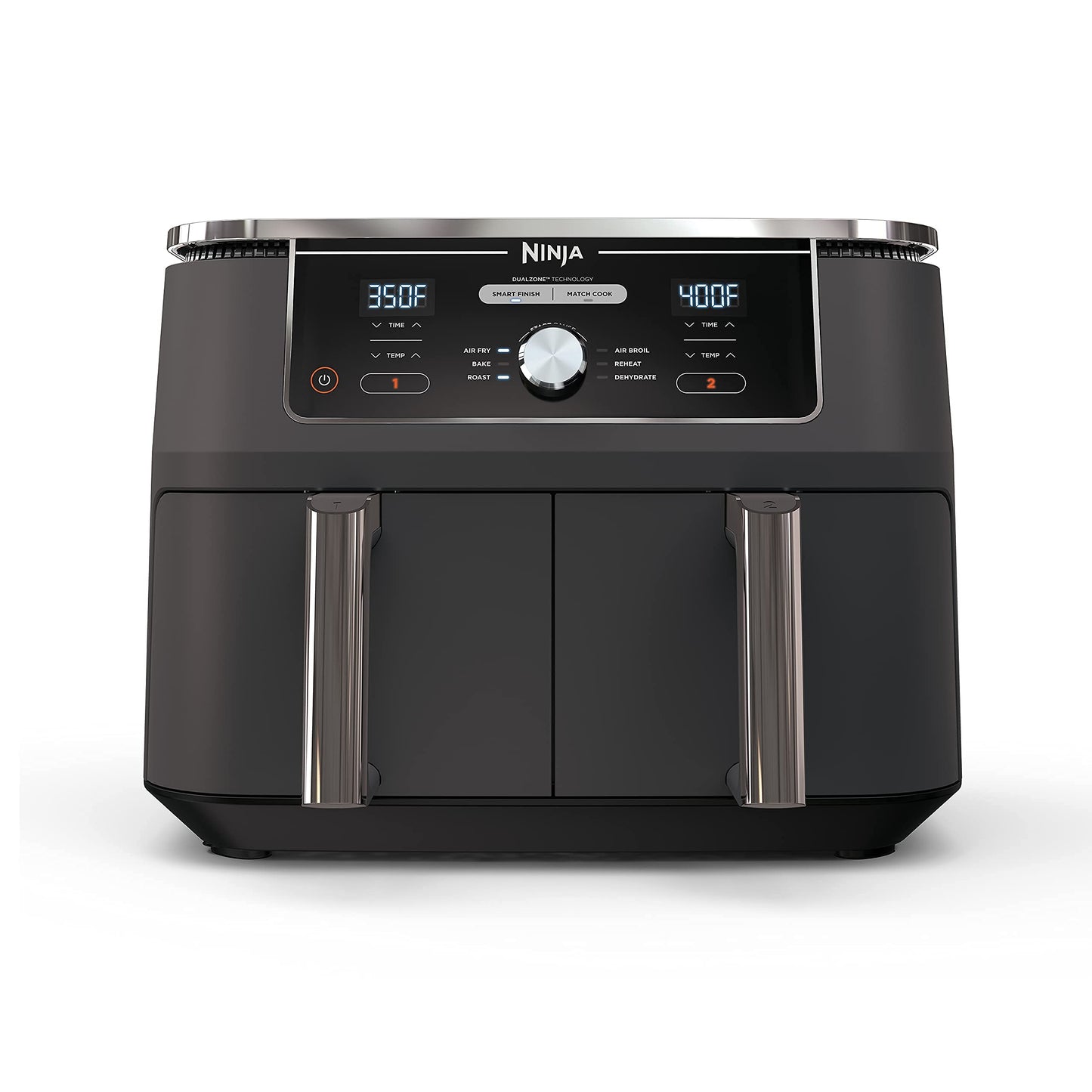 Ninja DZ401 Foodi 10 Quart 6-in-1 DualZone XL 2-Basket Air Fryer with 2 Independent Frying Baskets, Match Cook & Smart Finish to Roast, Broil, Dehydrate & More for Quick, Grey (Renewed)