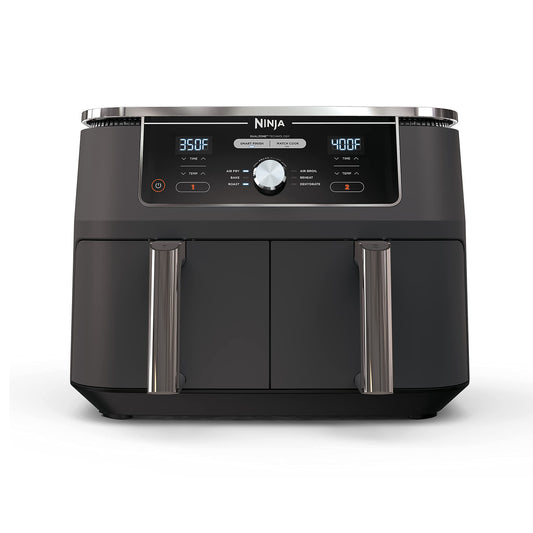 Ninja DZ401 Foodi 10 Quart 6-in-1 DualZone XL 2-Basket Air Fryer with 2 Independent Frying Baskets, Match Cook & Smart Finish to Roast, Broil, Dehydrate & More for Quick, Grey (Renewed)