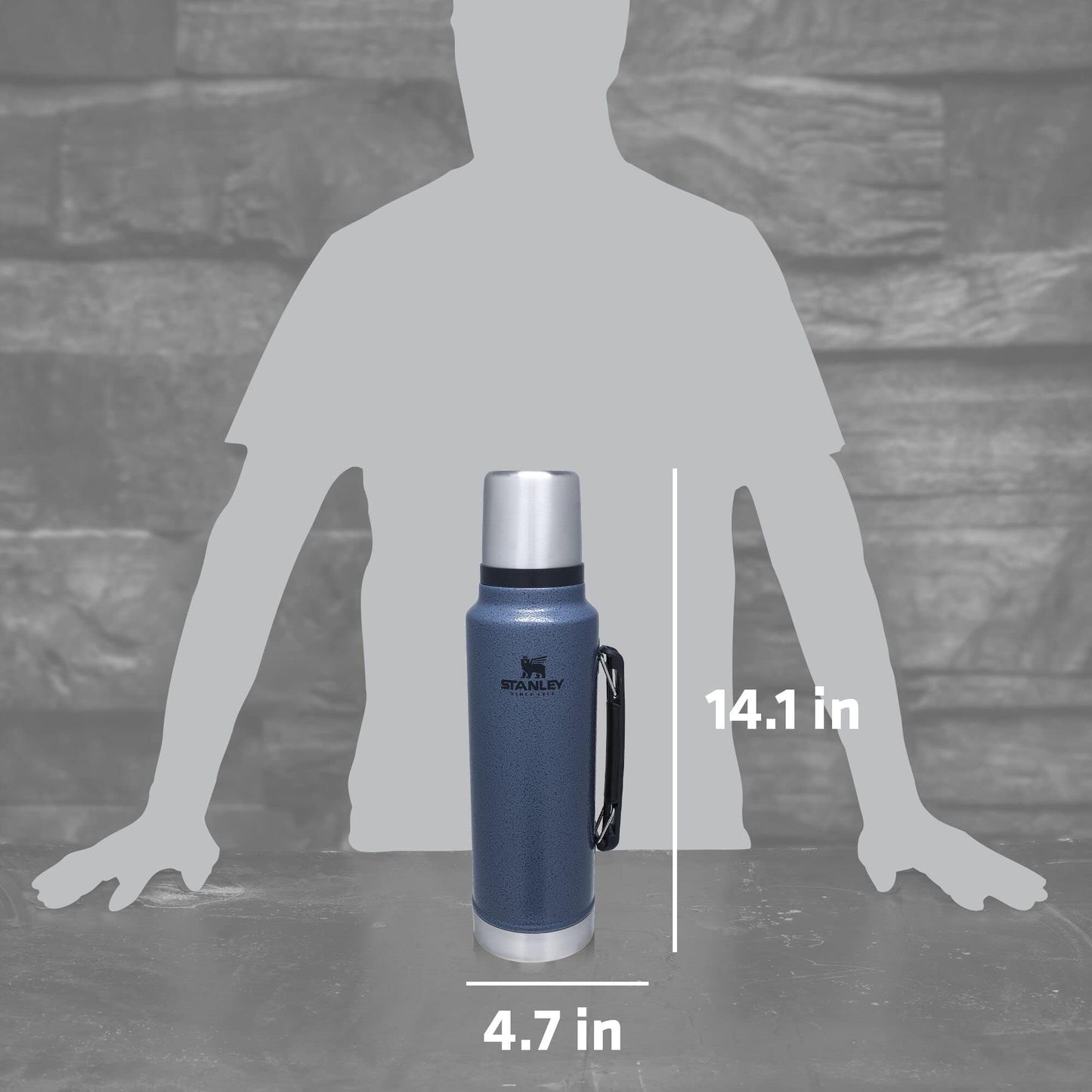Stanley Classic Legendary Vacuum Bottle 1.5 qt | Wide Mouth with Leakproof Cup Lid | Keep Drinks Hot or Cold | Packable for Travel | Insulated Stainless Steel Thermos | BPA-Free | Hammertone Lake