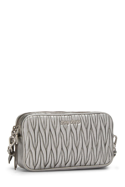 Miu Miu, Pre-Loved Silver Nappa Double Zip Camera Crossbody Bag, Silver