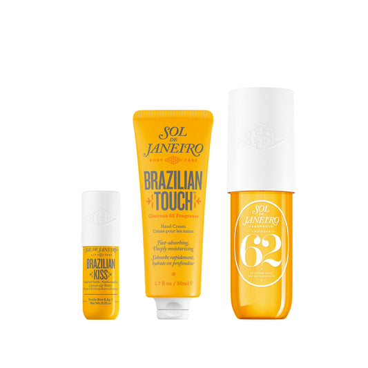 SOL DE JANEIRO Purse Essentials Bundle | Brazilian Kiss Lip Butter, Brazilian Touch Hand Cream and Cheirosa 62 Perfume Mist 3.0 fl oz. | Amazon Exclusive