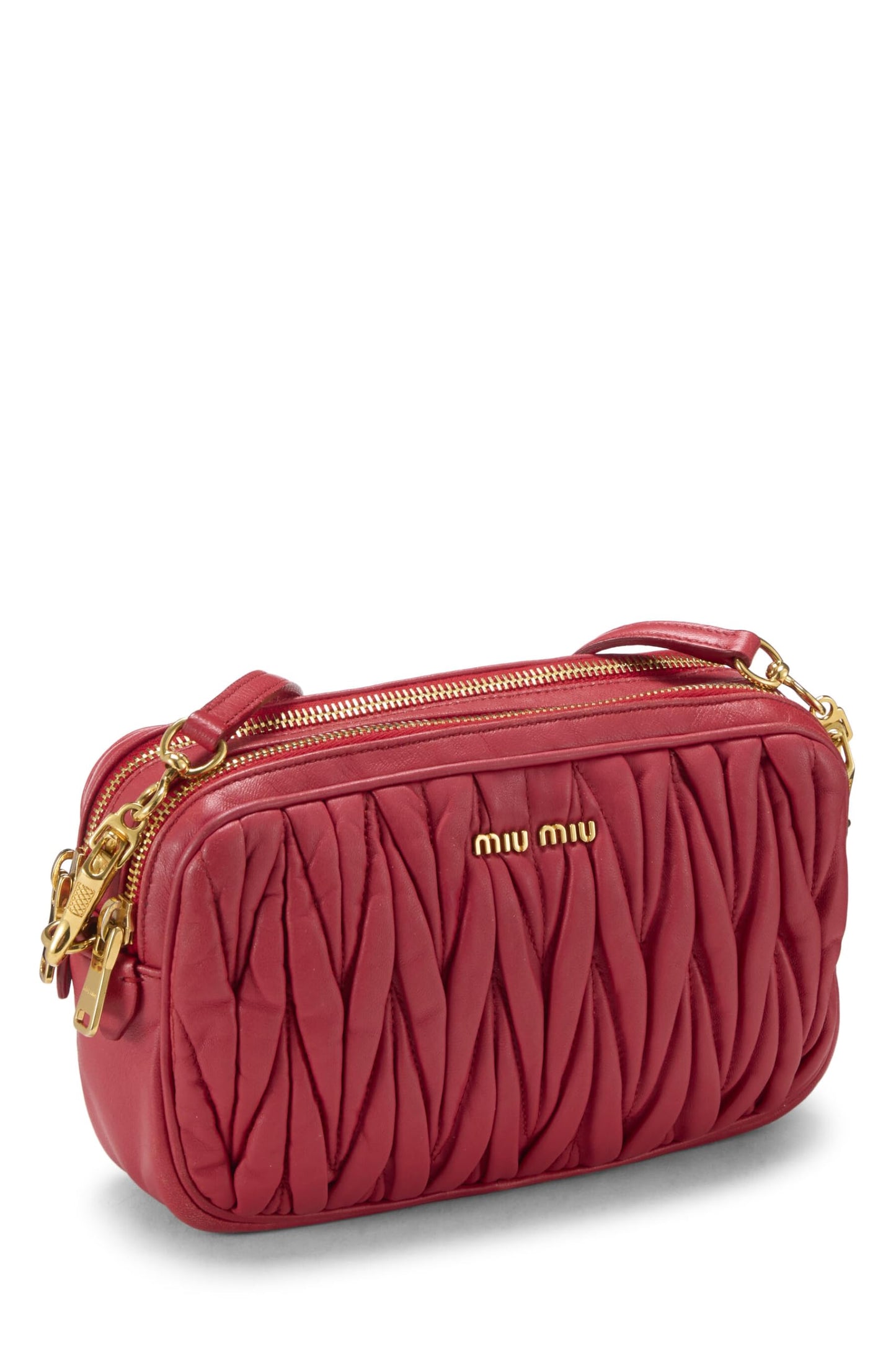 Miu Miu, Pre-Loved Red Nappa Double Zip Camera Crossbody Bag, Red