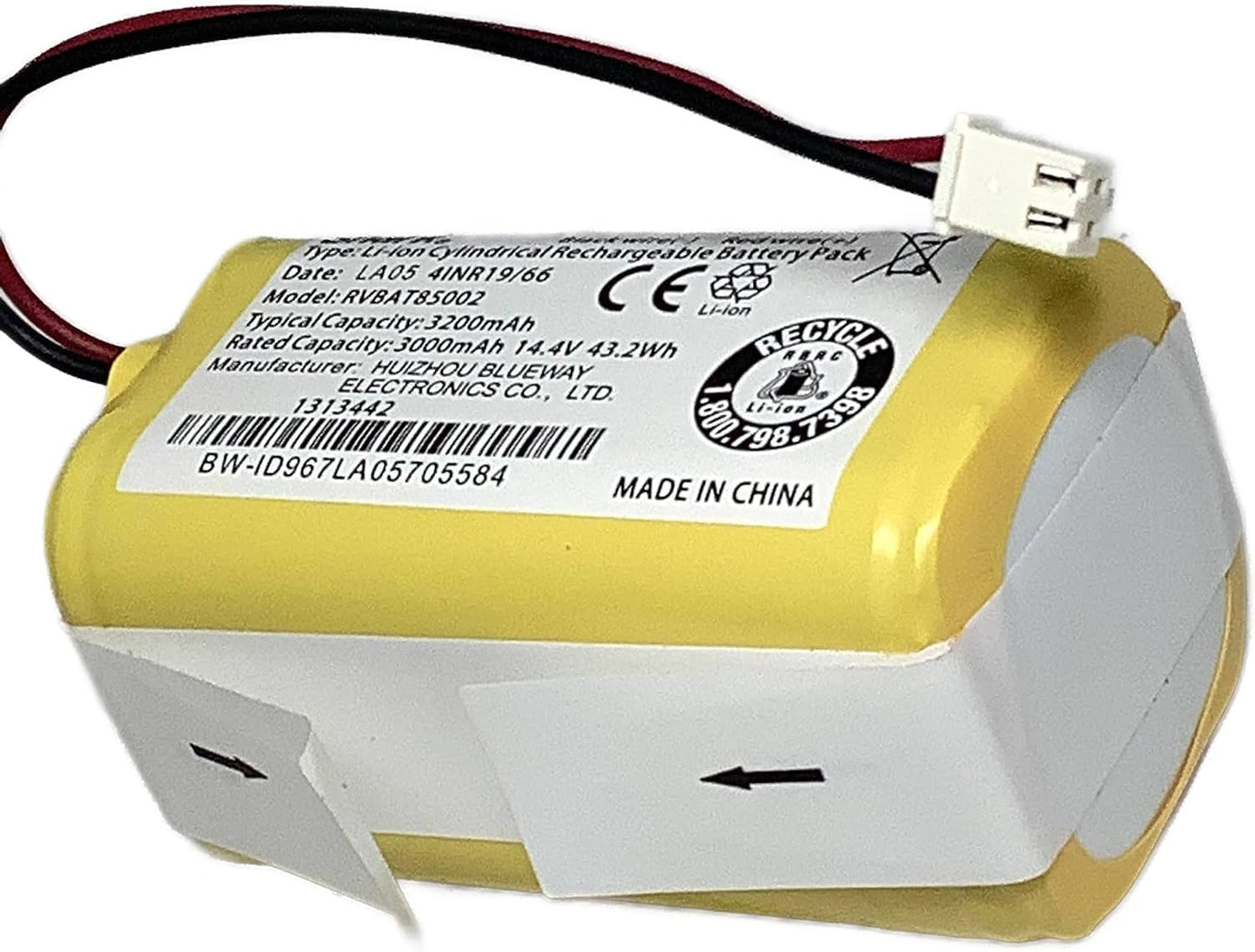 Ninja Genuine Shark 14.4V 3000mA 43.2Wh Li-ion Cylindrical Rechargeable Battery RVBT85002 for ION IQ AI Robot Vacuum, 2-pin Yellow