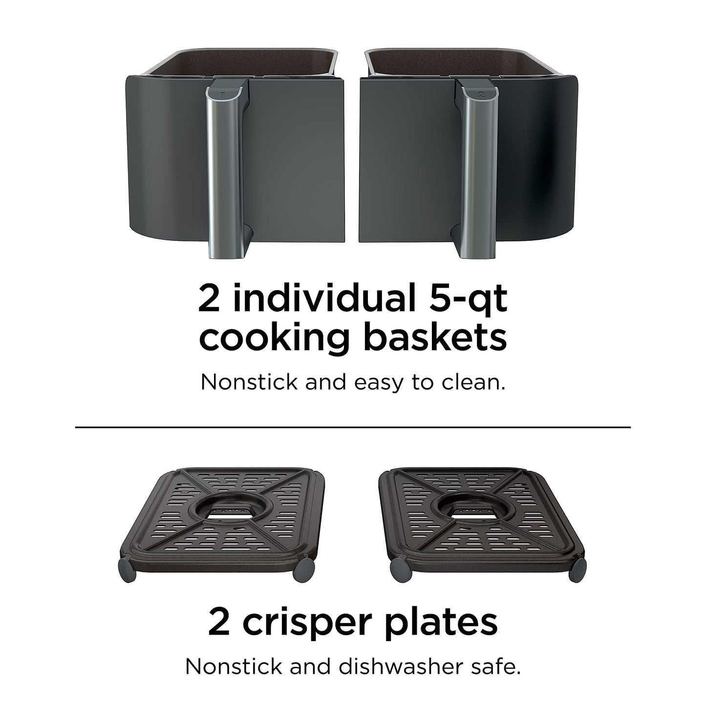 Ninja DZ401 Foodi 10 Quart 6-in-1 DualZone XL 2-Basket Air Fryer with 2 Independent Frying Baskets, Match Cook & Smart Finish to Roast, Broil, Dehydrate & More for Quick, Grey (Renewed)