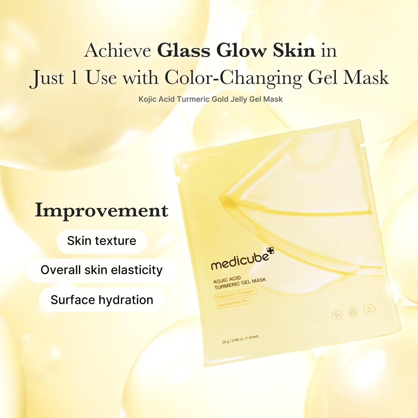 medicube All-Day Care for Deep Hydration & Skin Revival: Turmeric Overnight Wrapping Peel Off Mask and Kojic Acid Turmeric Brightening Gold Jelly Gel Mask (4ea) and Jelly Brush