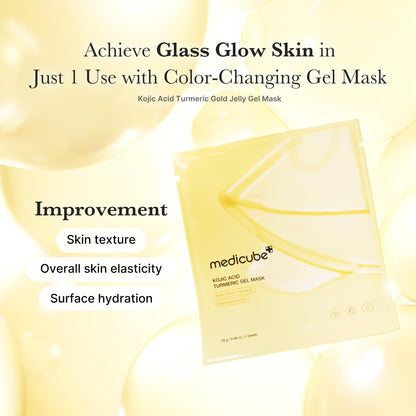 medicube All-Day Care for Deep Hydration & Skin Revival: Turmeric Overnight Wrapping Peel Off Mask and Kojic Acid Turmeric Brightening Gold Jelly Gel Mask (4ea) and Jelly Brush