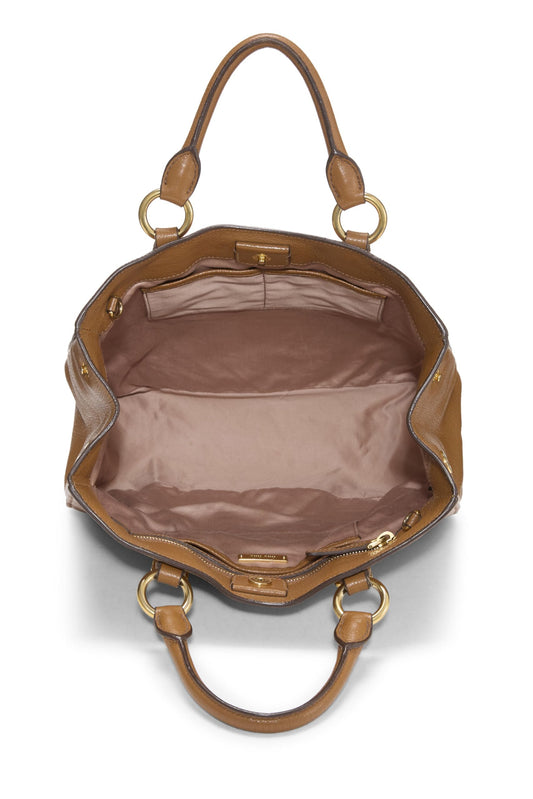 Miu Miu, Pre-Loved Brown Leather Convertible Tote Small, Brown