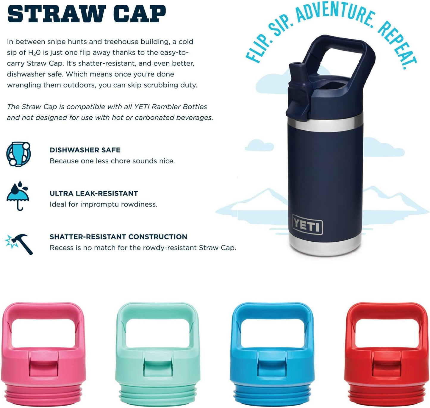 YETI Rambler Jr. 12 oz Kids Bottle, with Straw Cap, Seafoam