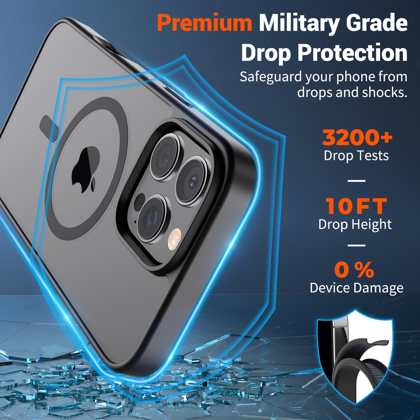 SUPFINE Magnetic for iPhone 16 Pro Max Case (Compatible with MagSafe) (Military Grade Drop Protection) Slim Translucent Matte Shockproof with Anti-Fingerprint Phone Case, Black