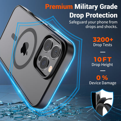 SUPFINE Magnetic for iPhone 16 Pro Max Case (Compatible with MagSafe) (Military Grade Drop Protection) Slim Translucent Matte Shockproof with Anti-Fingerprint Phone Case, Black