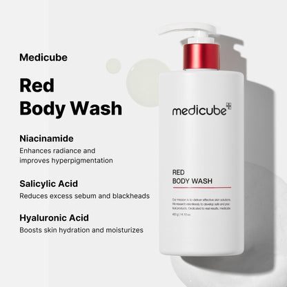 medicube red glow body essentials- Red Body Peeling Shot Body Spray Cleanser + Red Body Wash