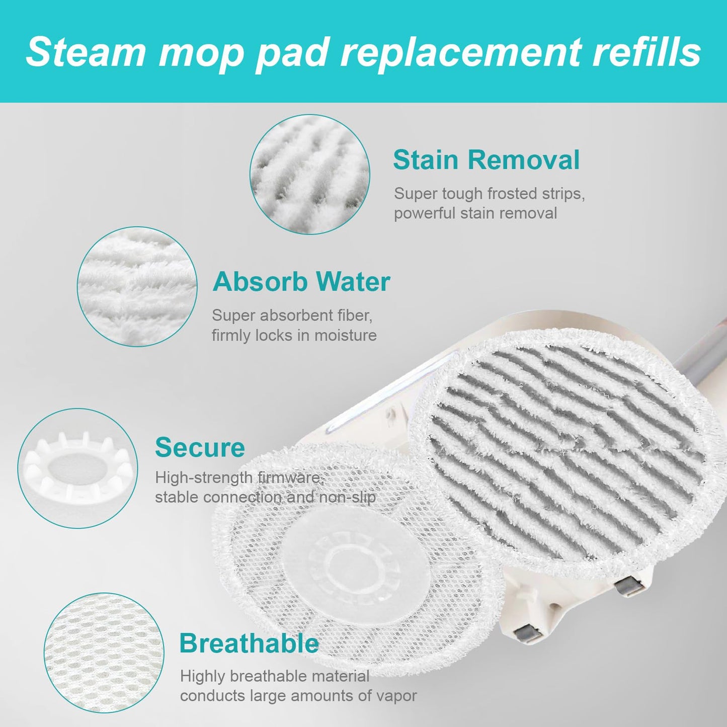 AIR U+ 8 Pack Replacement Steam Mop Pads for Shark S8201 S8001 S7001 S7201 S7000AMZ S7000 S7005 S7020 S7001C Steam Mop, Steam & Scrub All-in-One Scrubbing and Sanitizing, Dirt Grip Scrub Washable Pad