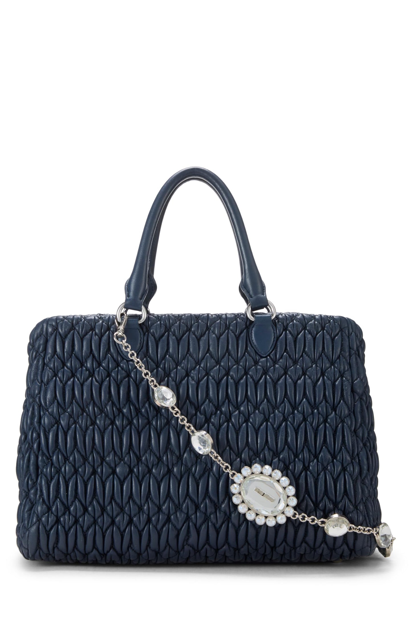 Miu Miu, Pre-Loved Navy Nappa Convertible Top Handle Bag Small, Navy