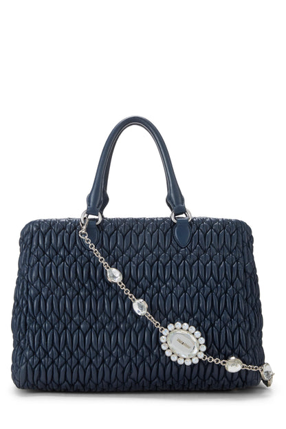 Miu Miu, Pre-Loved Navy Nappa Convertible Top Handle Bag Small, Navy
