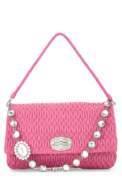 Miu Miu, Pre-Loved Pink Nappa Crystal Flap Shoulder Bag, Pink
