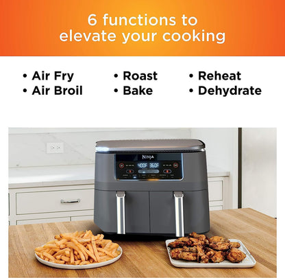 Ninja DZ201BK Foodi 6-in-1 2-Basket Air Fryer with DualZone Technology, 8-Quart Capacity (Black Stainless) (Renewed)
