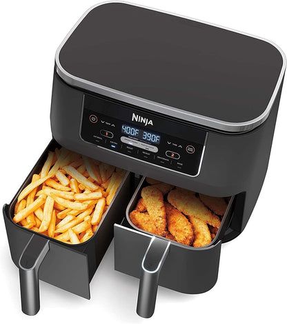 Ninja DZ201BK Foodi 6-in-1 2-Basket Air Fryer with DualZone Technology, 8-Quart Capacity (Black Stainless) (Renewed)