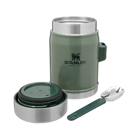 Stanley Classic Legendary Food Jar 0.4L with Spork - Keeps Cold or Hot For 7 Hours - BPA-Free Stainless Steel Soup Flask - Leakproof - Dishwasher Safe - Hammertone Green