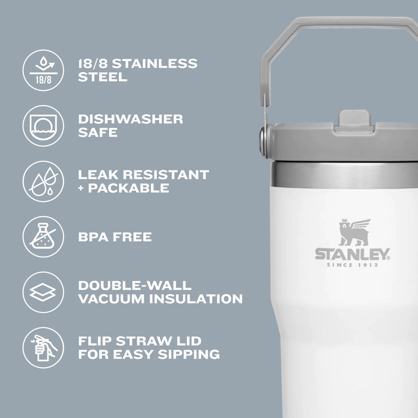 Stanley IceFlow Flip Straw Tumbler with Handle 20 oz | Twist On Lid and Flip Up Straw | Leak Resistant Water Bottle | Insulated Stainless Steel |BPA-Free | Alpine