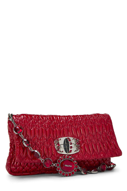 Miu Miu, Pre-Loved Red Nappa Crystal Flap Shoulder Bag, Red
