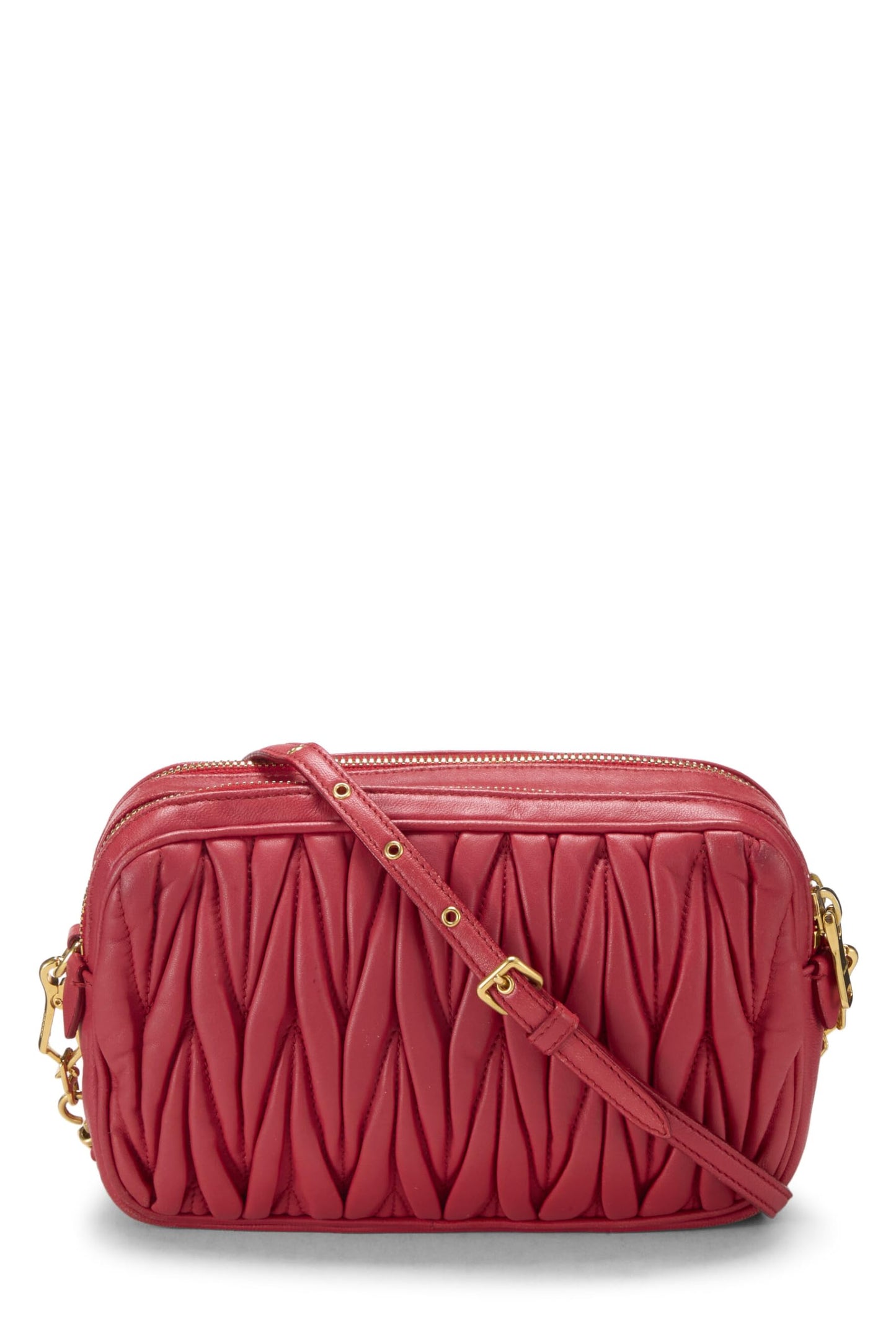 Miu Miu, Pre-Loved Red Nappa Double Zip Camera Crossbody Bag, Red