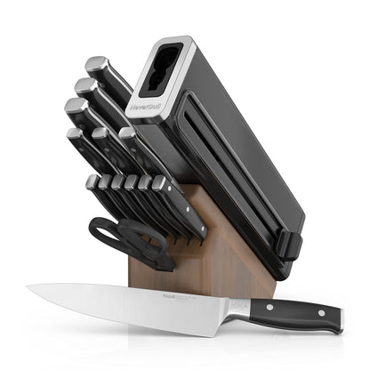 Ninja K52015 Foodi NeverDull 15 Piece Premium Knife System, Wood Series Block, German Stainless Steel & C39600 Foodi NeverStick Premium Hard-Anodized 13-Piece Cookware Set, Grey