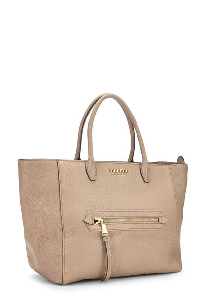Miu Miu, Pre-Loved Pink Leather Madras Front Zip Pocket Tote Medium, Pink