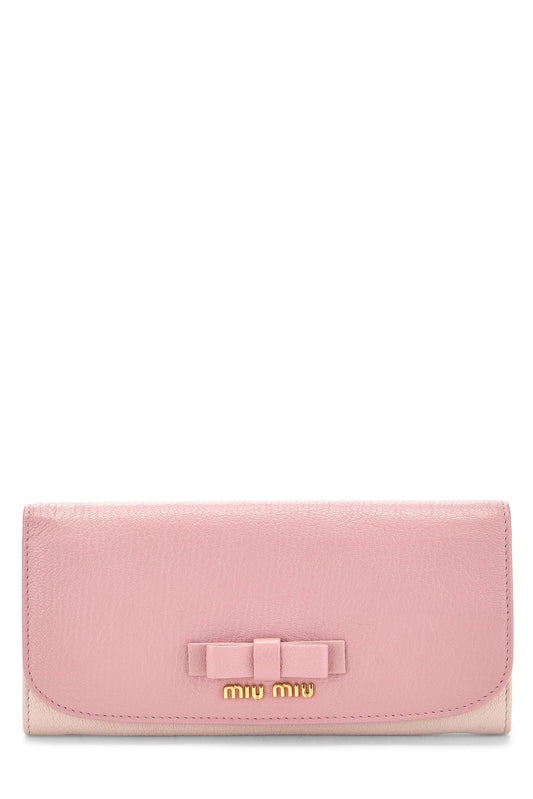 Miu Miu, Pre-Loved Yellow Calfskin Continental Wallet, Pink