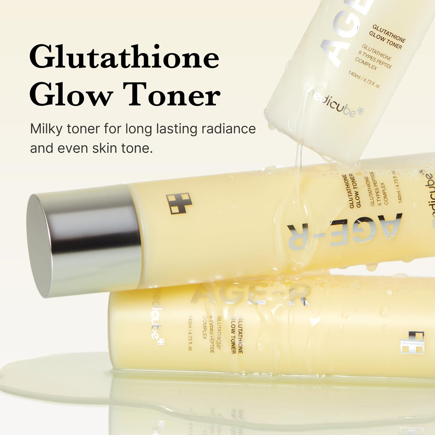 medicube All Over Glow Skin Duo: Deep Vitamin C Golden Capsule Face Moisturizer and Age-R Glutathione Glow Milky Toner