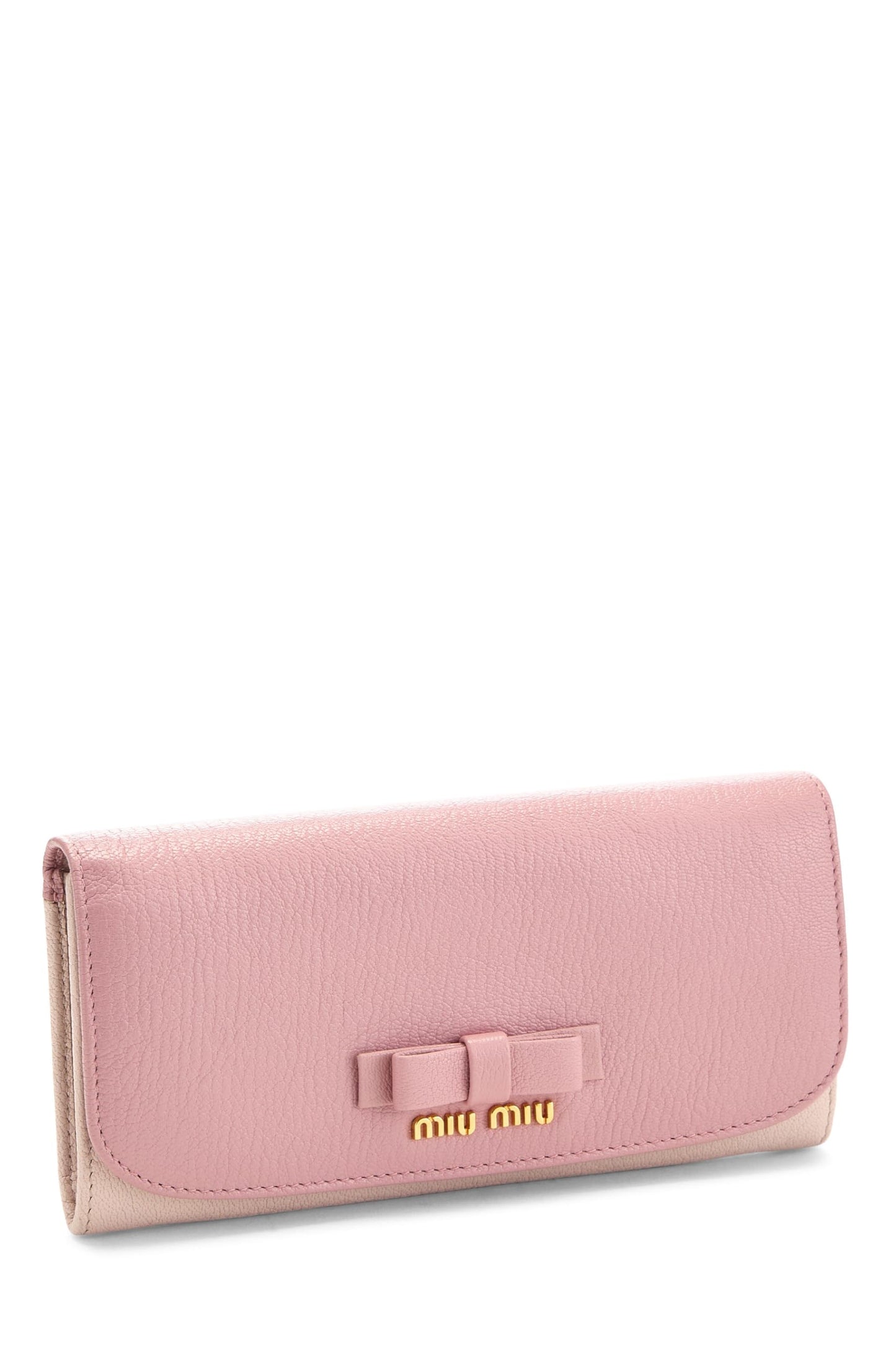 Miu Miu, Pre-Loved Yellow Calfskin Continental Wallet, Pink