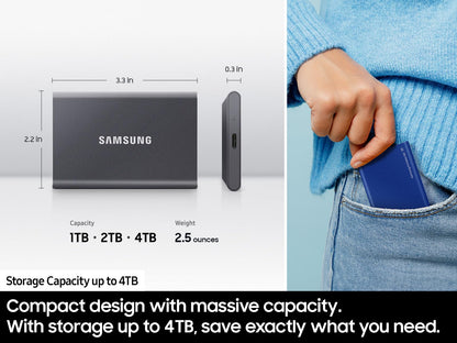 Samsung T7 Portable SSD, 1TB External Solid State Drive, Speeds Up to 1,050MB/s, USB 3.2 Gen 2, Reliable Storage for Gaming, Students, Professionals, MU-PC1T0T/AM, Gray