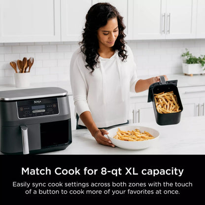 Ninja DZ201 Foodi 6-in-1 2-Basket Air Fryer with DualZone Technology, 8-Quart Capacity, and a Dark Grey Stainless Finish (Dark Grey Stainless) (Renewed)