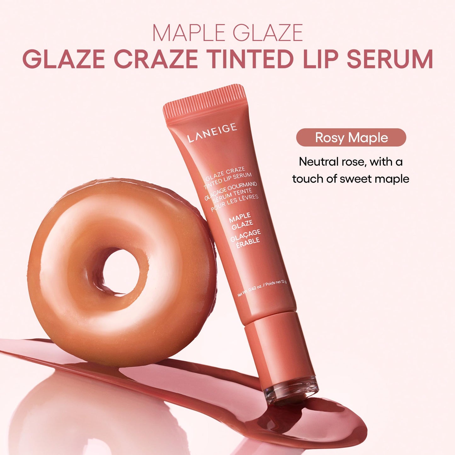 LANEIGE Glaze Craze Tinted Lip Serum, Maple Glaze: Hydrating Lip Serum for Glossy, Nourished Lips with Plumping Polypeptides