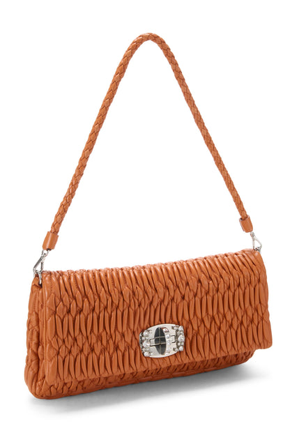 Miu Miu, Pre-Loved Orange Nappa Crystal Flap Shoulder Bag, Orange