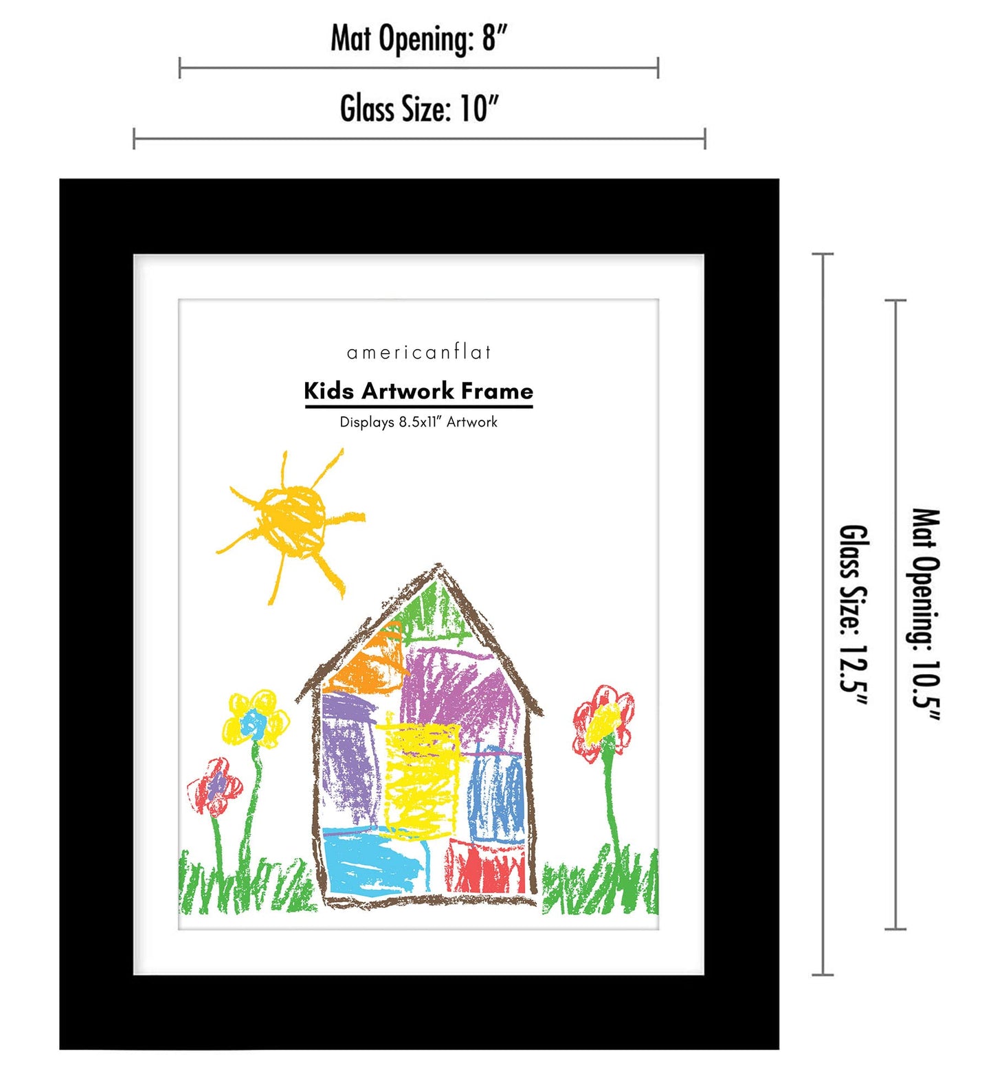 Americanflat 10x12.5 Kids Art Frame - Front Loading Picture Frames Hold 100 Artworks - Use as 8.5x11 Frame with Mat or Display 10x12.5 Artwork Without Mat - My Mini Masterpiece - Black