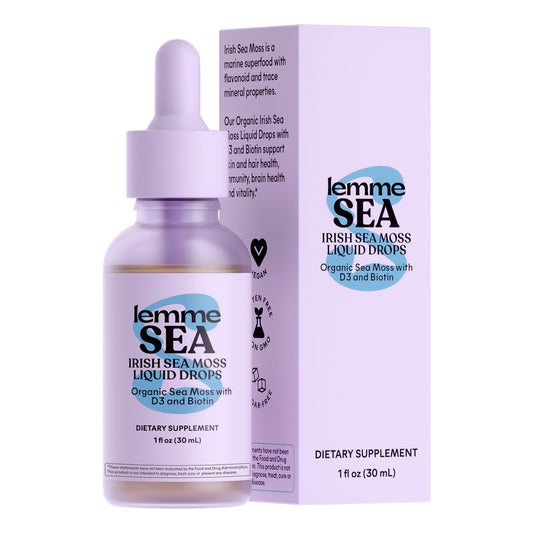 Lemme Irish Sea Moss Organic Liquid Drops with Vitamin D3 and Biotin for Trace Mineral Support, Immunity, Hair, Skin & Nails, Brain Health - Gluten & Sugar Free, Non GMO, 1 oz, 30 Servings