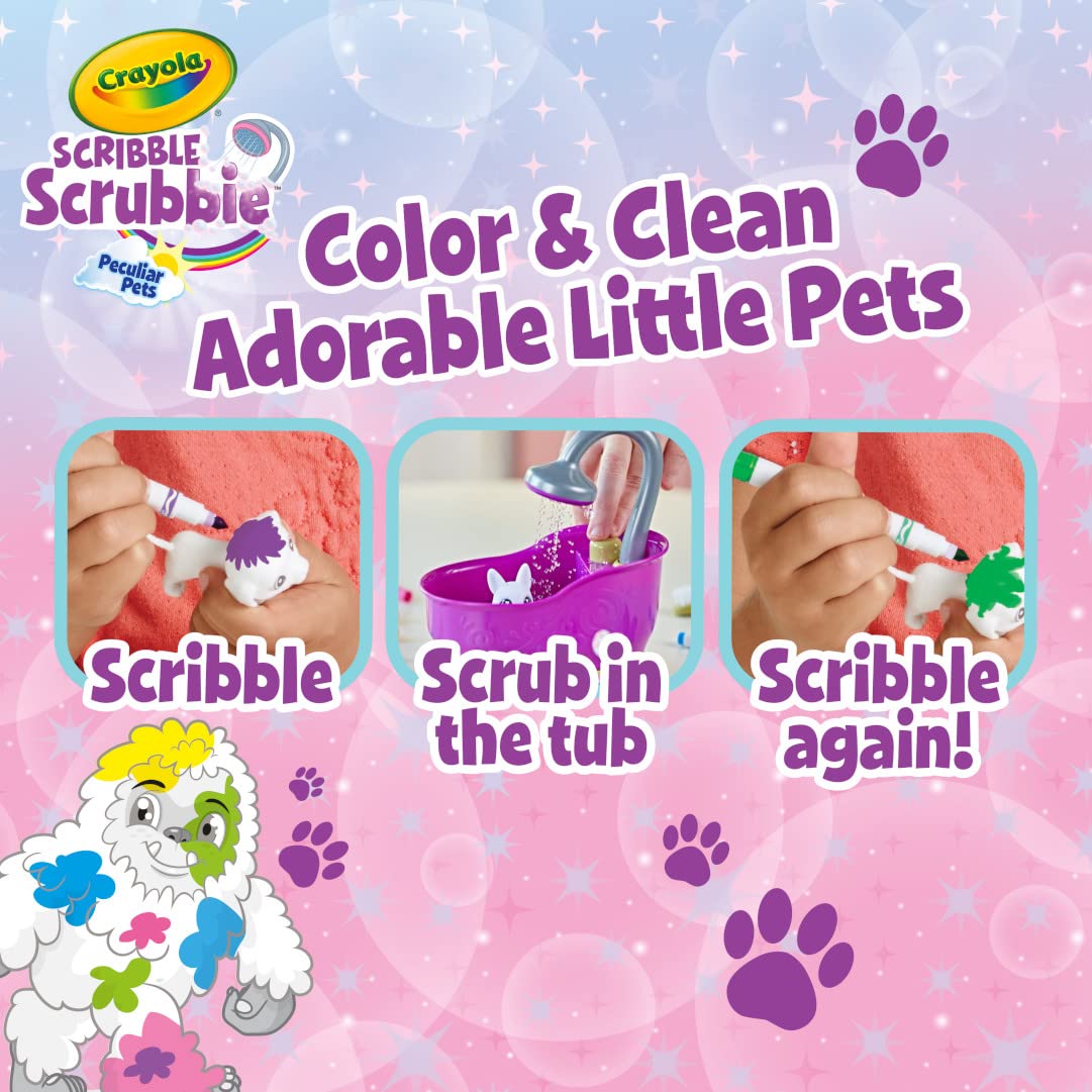 Crayola Scribble Scrubbie Peculiar Pets, Washable Pet Grooming Toy Set for Kids, Arts & Crafts Animal Toys, Gifts for Girls & Boys, Ages 3+
