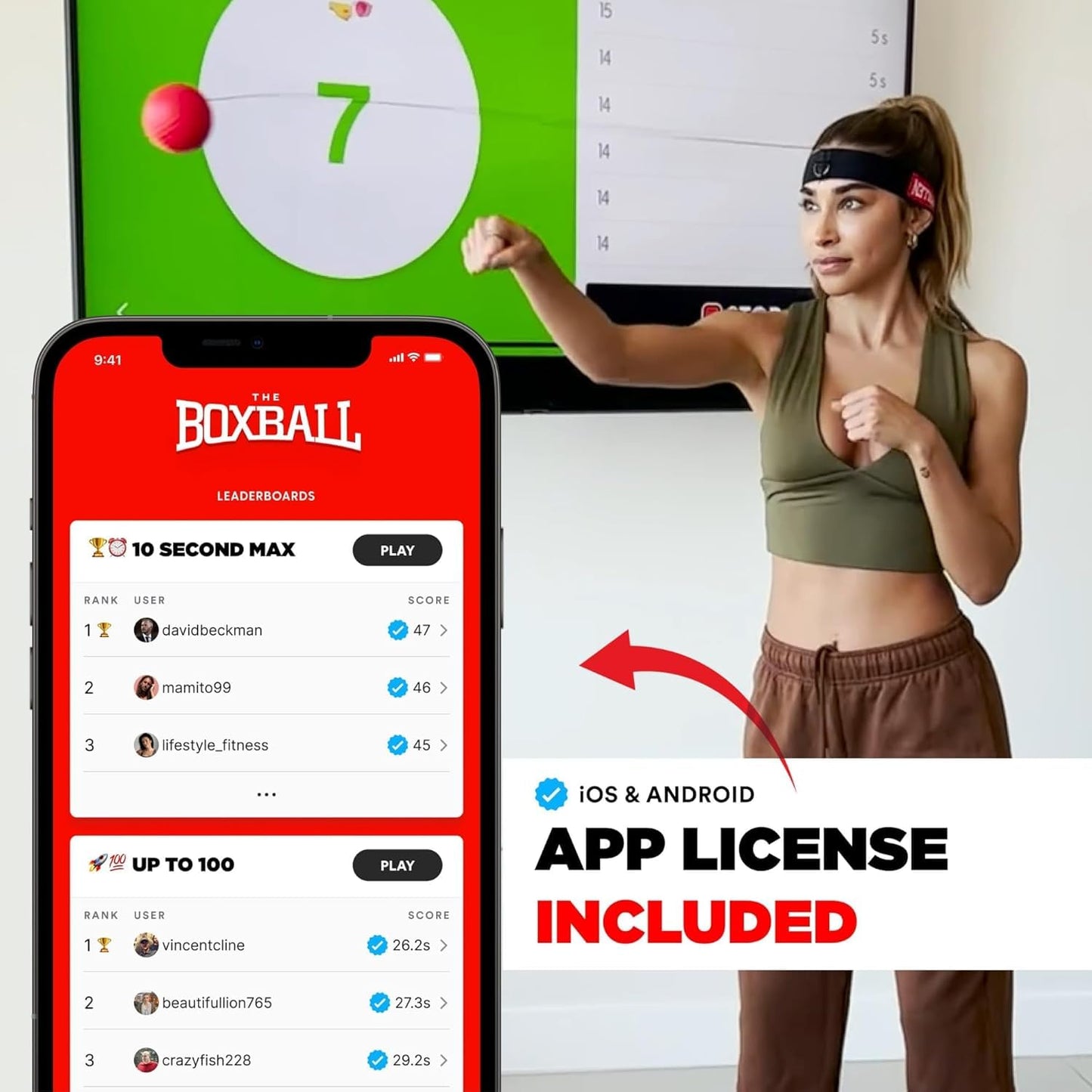 Boxbollen® Original with App, Used by Celebrities - MMA Gear Boxing Ball - Boxing Reflex Ball with Adjustable Strap - Interactive The Boxball App Integration - Stocking Stuffer Ideas - (RED)
