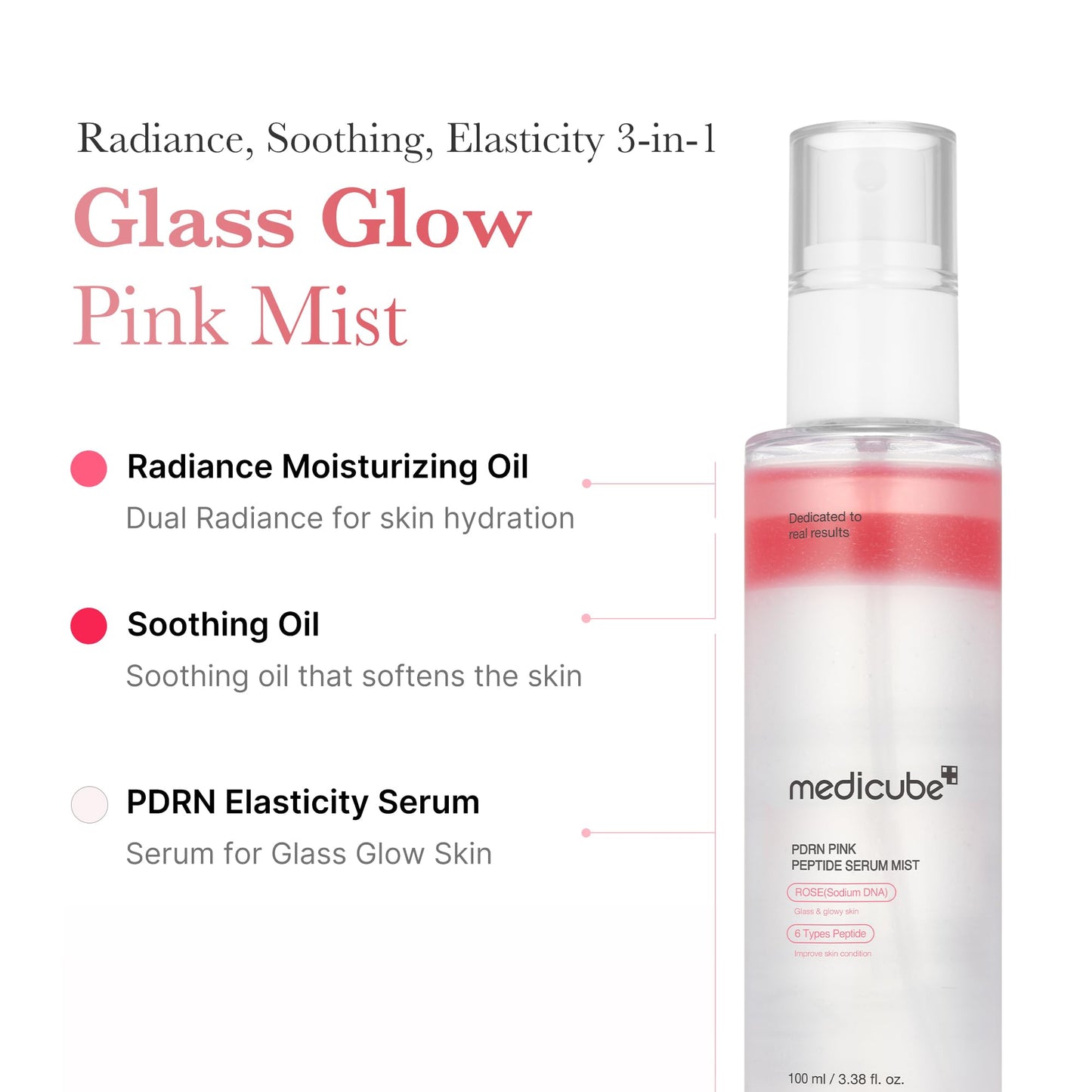 medicube PDRN Pink Peptide Spray Serum I Pink Glass Glow Serum Mist for Moisturizer, Soothing and Firming, Uneven skin tone, Rose PDRN & Peptide & Niacinamide, Korean skin care (100ml /3.38 fl. oz.)