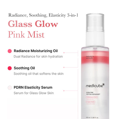 medicube PDRN Pink Peptide Spray Serum I Pink Glass Glow Serum Mist for Moisturizer, Soothing and Firming, Uneven skin tone, Rose PDRN & Peptide & Niacinamide, Korean skin care (100ml /3.38 fl. oz.)