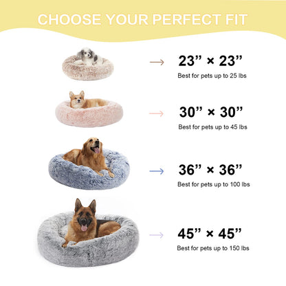 Bedfolks Calming Donut Dog Bed for Small Dogs & Cats, 23 Inches Round, Machine Washable, Anti-Anxiety Plush Bed (Dark Grey, Small)