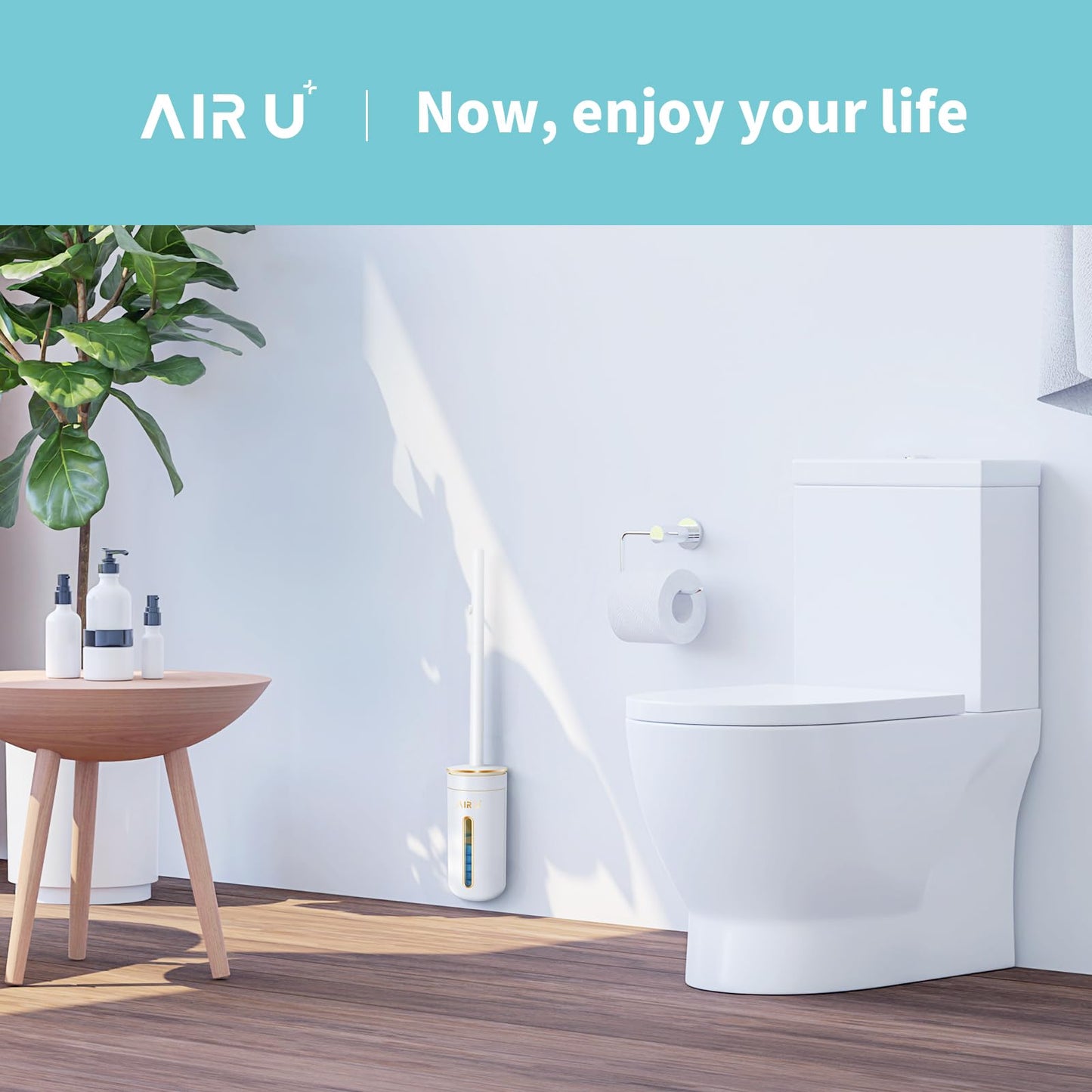 AIR U+ Disposable Toilet Brush, Toilet Bowl Cleaning System with 24 Wand Refill, Clean Brush Starter Kit with 1 Toilet Wand, 1 Storage Caddy and 1 Fragrant Tablet (1 + 24)