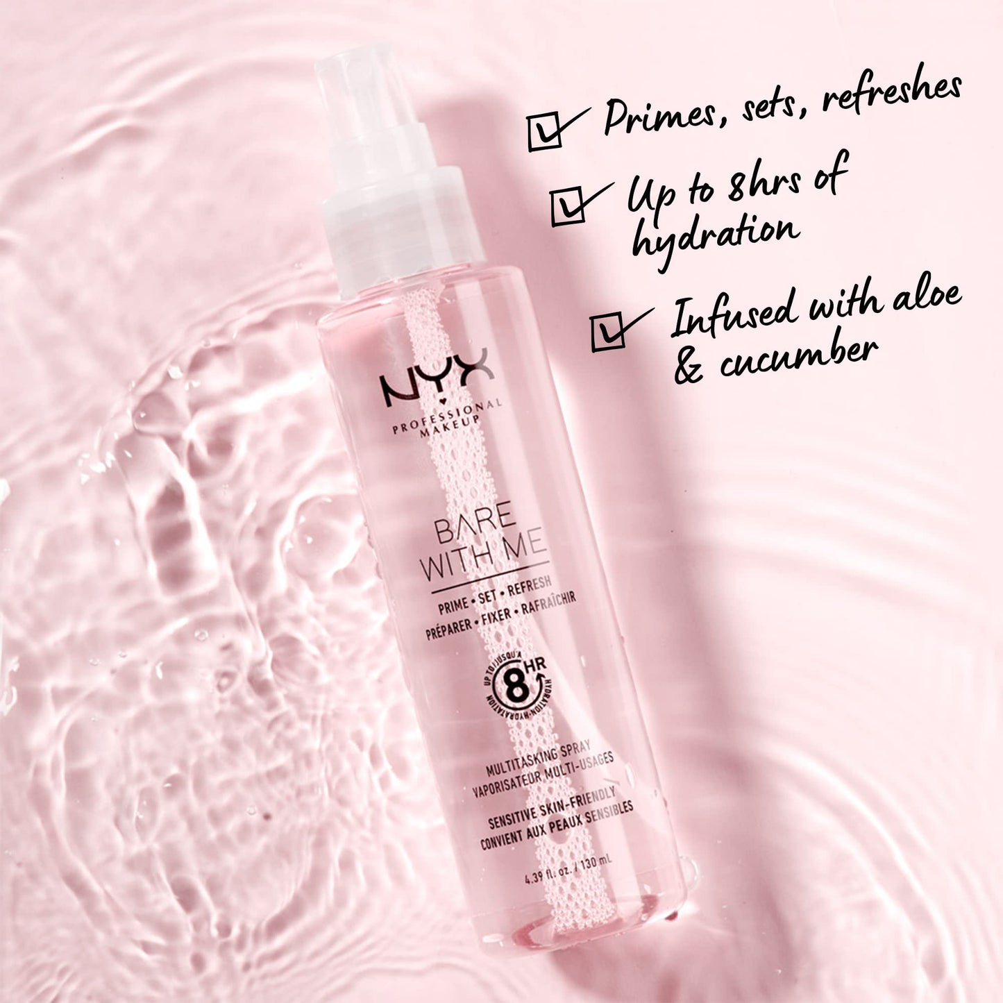NYX PROFESSIONAL MAKEUP Bare With Me Multitasking Face Primer & Makeup Setting Spray, Hydrating Face Mist for up to 8HR Wear, Long-Lasting, Vegan Formula