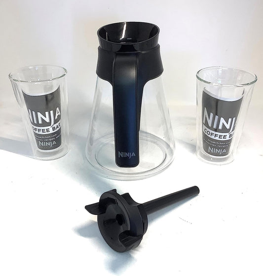 Genuine Ninja 43oz (6-Cup) Glass Carafe w/ 2-Pack 12oz Double-Wall Thermal Tumbler for CF085 CF086 CF087 CF020 CF021 Coffee Maker Bar Brewer