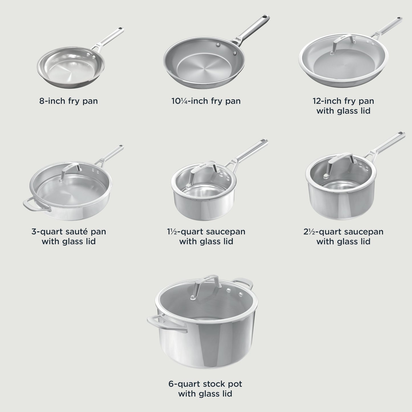 Ninja EverClad Stainless Steel Cookware 12 Piece Pots & Pans Set, All Stovetops & Induction, Oven Safe to 600°F, Tri-Ply Commercial-Grade, C99012
