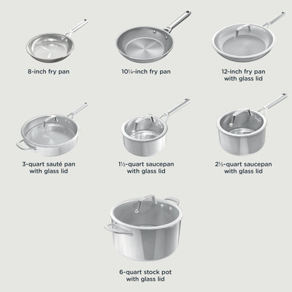 Ninja EverClad Stainless Steel Cookware 12 Piece Pots & Pans Set, All Stovetops & Induction, Oven Safe to 600°F, Tri-Ply Commercial-Grade, C99012