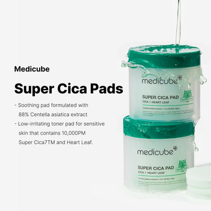 medicube Super CICA Pad - CICA x Heart Leaf - Vegan Certified - 70 Pads/Pack