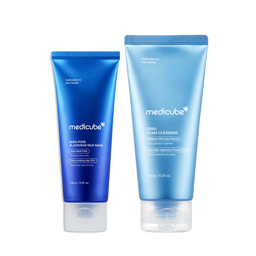 medicube Home Care Duo for Flawless Skin: Zero Pore Blackhead Mud Facial Mask and Zero Foam Cleanser for Sensitive Skin